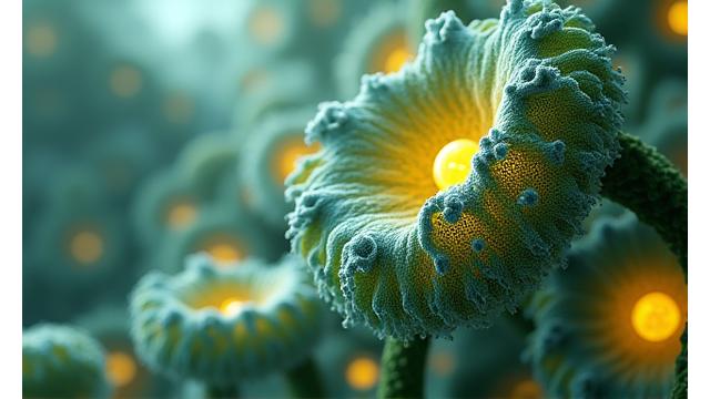 A visual representation of a healthy gut microbiome with intricate, diverse flora, suggesting improved digestive health.